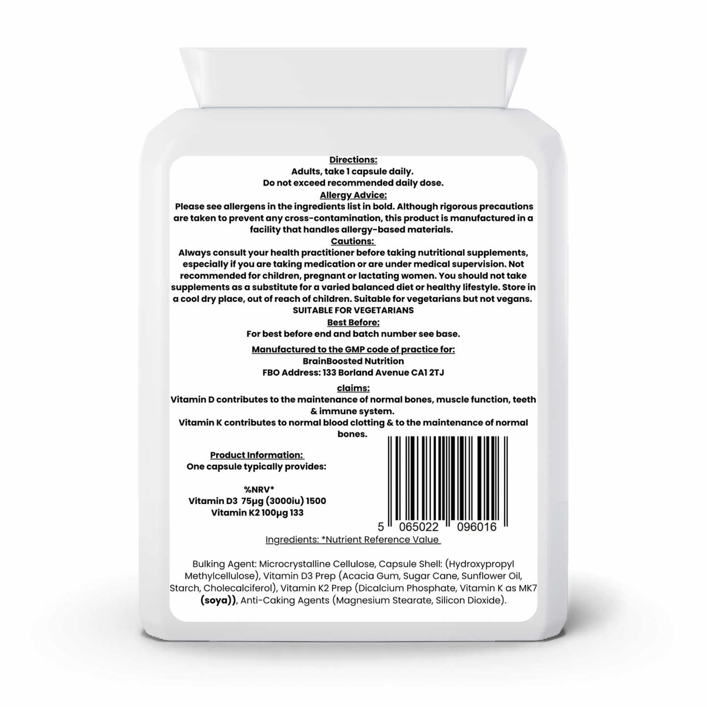 Vitamin D3 + K2 – Strong Bones & Immune Support – 90 Capsules - BrainBoosted Nutrition