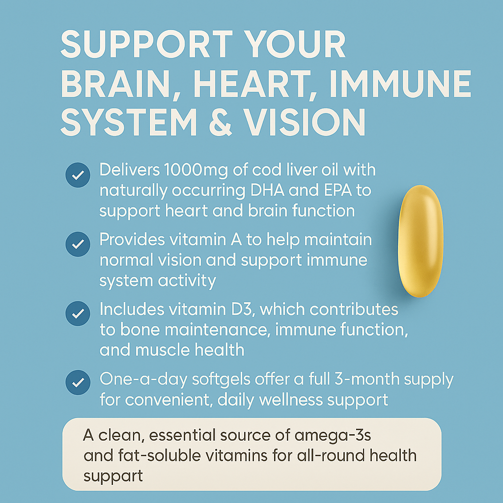 Cod Liver Oil – Omega-3 & Essential Nutrient Support – 90 Softgels