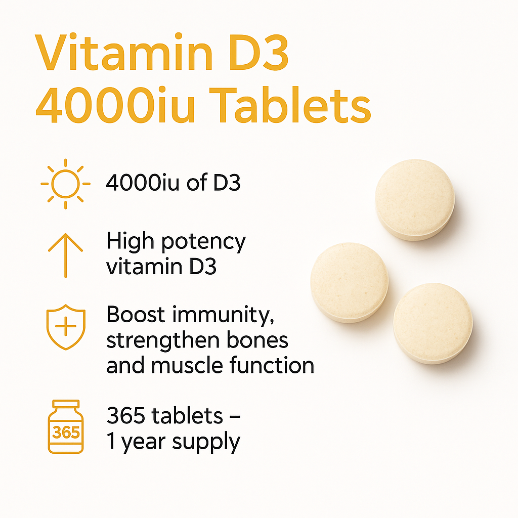 Vitamin D3 4000IU – High-Strength Bone & Immune Support – 1-Year Supply