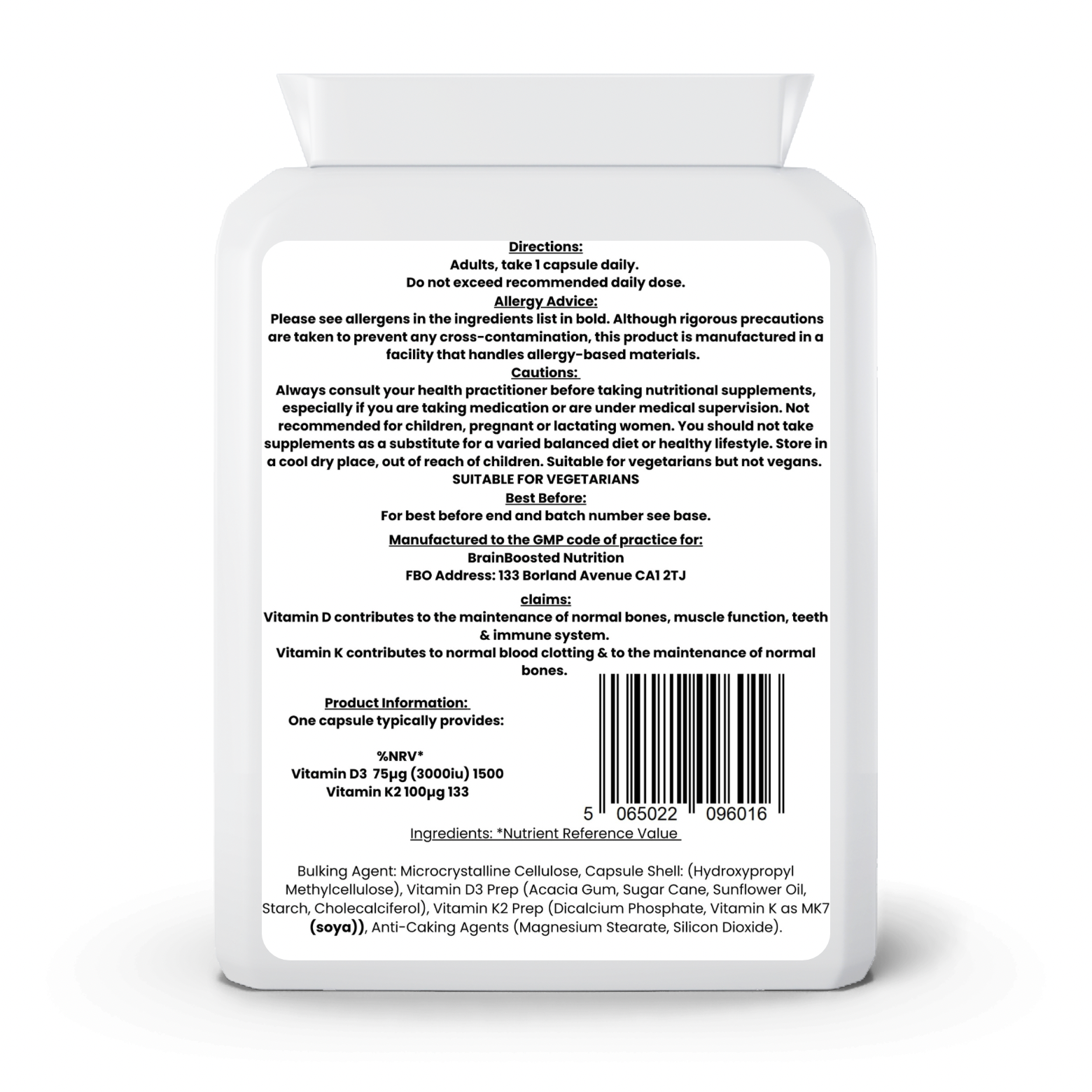 Vitamin D3 + K2 – Strong Bones & Immune Support – 90 Capsules - BrainBoosted Nutrition 